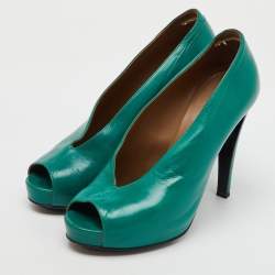 Hermes Green Leather Gloria Peep Toe Platform Pumps Size 37