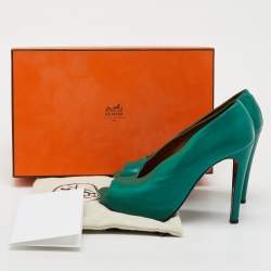 Hermes Green Leather Gloria Peep Toe Platform Pumps Size 37