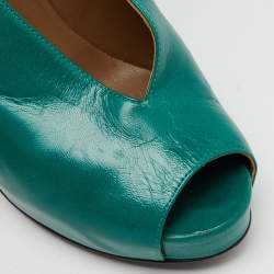 Hermes Green Leather Gloria Peep Toe Platform Pumps Size 37