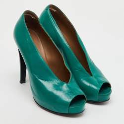 Hermes Green Leather Gloria Peep Toe Platform Pumps Size 37