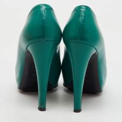 Hermes Green Leather Gloria Peep Toe Platform Pumps Size 37