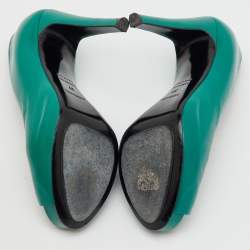 Hermes Green Leather Gloria Peep Toe Platform Pumps Size 37