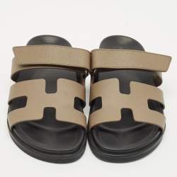 Pre Owned Hermes Brown Leather Chypre Sandals Size 38