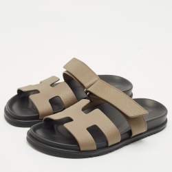 Pre Owned Hermes Brown Leather Chypre Sandals Size 38