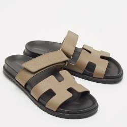 Pre Owned Hermes Brown Leather Chypre Sandals Size 38