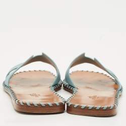 Pre Owned Hermes Blue Leather Oran Flat Slide Sandals Size 37