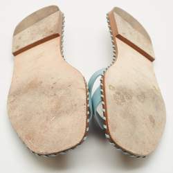 Pre Owned Hermes Blue Leather Oran Flat Slide Sandals Size 37