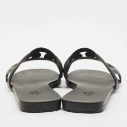مملوكة مسبقًا Hermes Black Rubber Aloha Flat Slide Sandals Size 37
