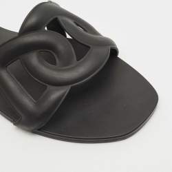 مملوكة مسبقًا Hermes Black Rubber Aloha Flat Slide Sandals Size 37