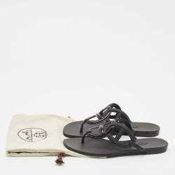 Pre Owned Hermes Black Rubber Egerie Flat Thong Sandals Size 37