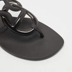 Pre Owned Hermes Black Rubber Egerie Flat Thong Sandals Size 37