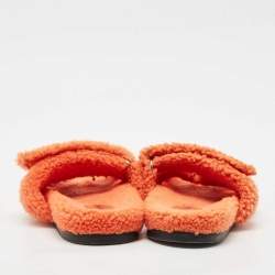 Hermes Orange Shearling Fur Chypre Flat Slide Sandals Size 39