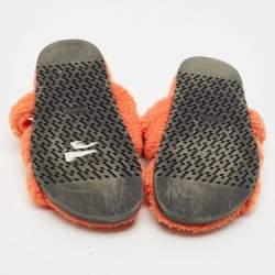 Hermes Orange Shearling Fur Chypre Flat Slide Sandals Size 39