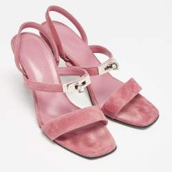 Hermes Pink Suede Glamour Slingback Sandals Size 36