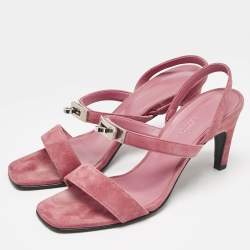 Hermes Pink Suede Glamour Slingback Sandals Size 36