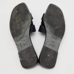 Hermes Blue Denim Oran Flat Slides Size 37.5