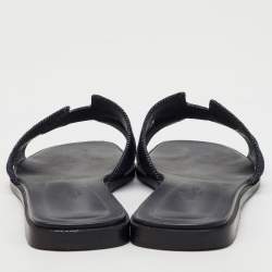 Hermes Blue Denim Oran Flat Slides Size 37.5