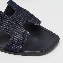 Hermes Blue Denim Oran Flat Slides Size 37.5