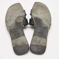 Hermes Black Patent Leather Oran Flat Slides Size 39.5