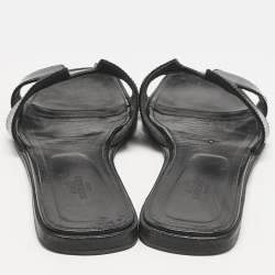 Hermes Black Patent Leather Oran Flat Slides Size 39.5