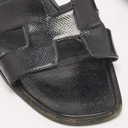 Hermes Black Patent Leather Oran Flat Slides Size 39.5