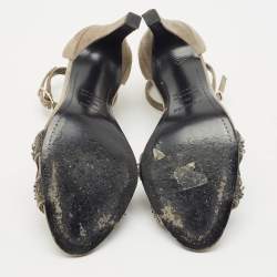 Pre Owned Hermes Grey Suede Crystal Premiere Ankle Strap Sandals Size 36.5