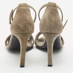 Pre Owned Hermes Grey Suede Crystal Premiere Ankle Strap Sandals Size 36.5