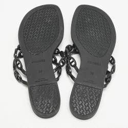 Hermes Black Rubber Island Flat Sandals Size 39