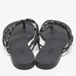 Hermes Black Rubber Island Flat Sandals Size 39