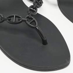Hermes Black Rubber Island Flat Sandals Size 39