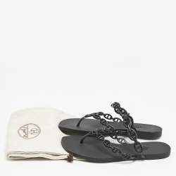 Hermes Black Rubber Island Flat Sandals Size 39