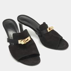 Pre Owned Hermes Black Suede Cute Mule Sandals Size 36