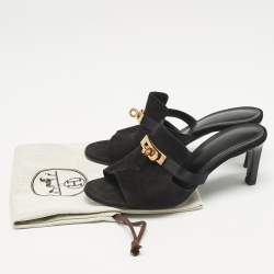 Pre Owned Hermes Black Suede Cute Mule Sandals Size 36