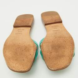 Hermes Turquoise Blue Leather Oran Flat Slide Sandals Size 36.5