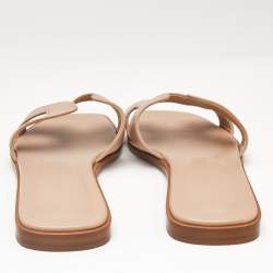 Pre Owned Hermès Beige Leather Oran Flat Slides  Size 37