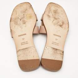 Pre Owned Hermès Beige Leather Oran Flat Slides  Size 37