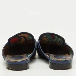 Hermes Navy Blue Leather Oz Flat Mules Size 39.5