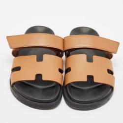 Pre Owned Hermes Brown Leather Chypre Flat Sandals Size 40