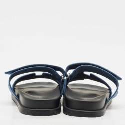 Pre Owned Hermes Blue Suede Chypre Flat Slide Sandals Size 39