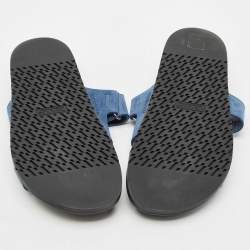 Pre Owned Hermes Blue Suede Chypre Flat Slide Sandals Size 39