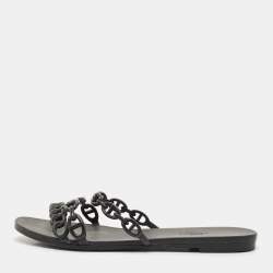 Hermes Black Jelly Chaine d'Ancre Rivage Slide Flats Size 38