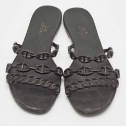Hermes Black Jelly Chaine d'Ancre Rivage Slide Flats Size 38