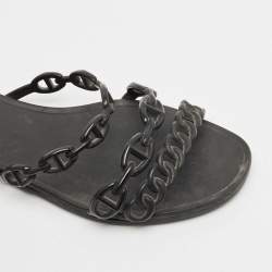 Hermes Black Jelly Chaine d'Ancre Rivage Slide Flats Size 38