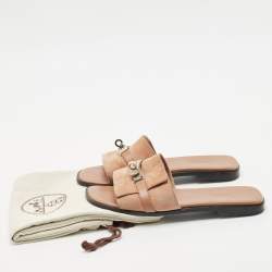 Pre Owned Hermes Light Brown Suede Giulia Flat Slides Size 38