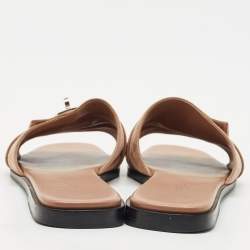 Pre Owned Hermes Light Brown Suede Giulia Flat Slides Size 38
