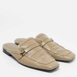 Hermes Beige Leather Groupie Flat Mules Size 37