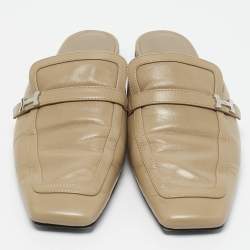 Hermes Beige Leather Groupie Flat Mules Size 37