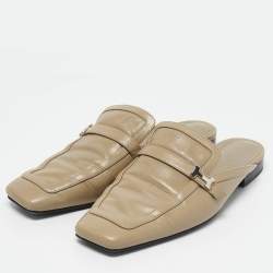 Hermes Beige Leather Groupie Flat Mules Size 37
