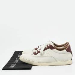 Hermes White/Burgundy Leather and Lizard Quicker Low Top Sneakers Size 40