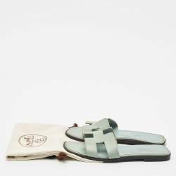 Hermes Sky Blue Patent Leather Oran Sandals Size 37.5